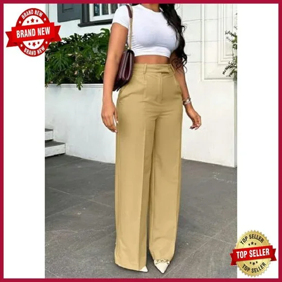 High Waisted Wide Leg Dress Pants Business Slacks Straight Leg Work - Picture 3 of 8